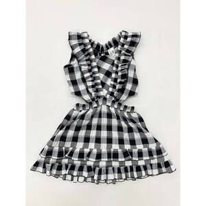 NEW LITTLE MASS girls ruffle check dress with side cutout dress in black & ivory